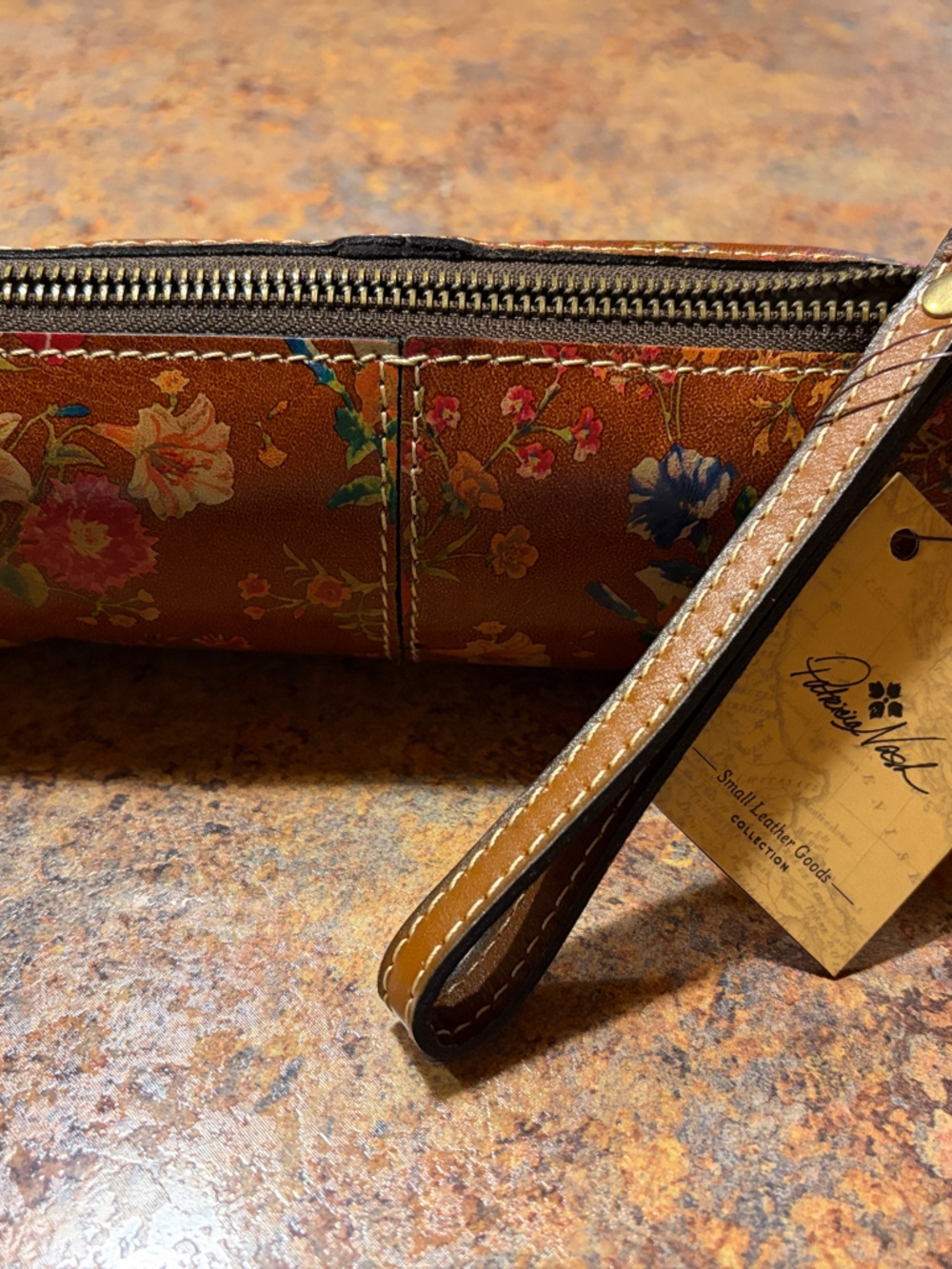 Floral Leather Wristlet Wallet - Brown Floral Print